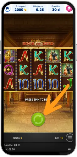 Starting the Book of Dead slot with the spin button highlighted